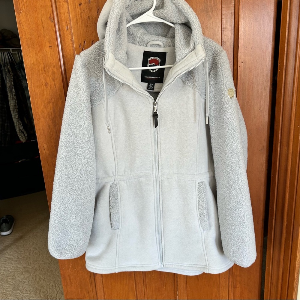 Gray Hooded Fleece Parka